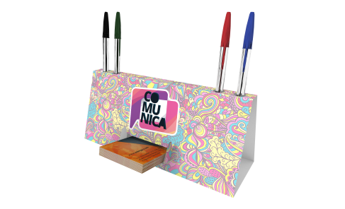Calendário de Mesa 2026 com Porta Cartões e Canetas Couchê 300g Sem Verniz 18x25cm - 4x0 - 500 unid