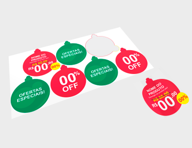 Adesivo para Vitrine Transparente Kit com 5x Círculos de Natal 29x33,6cm e 2x Círculos de Natal 31,5x34,6cm - 4x0 - 1 unid