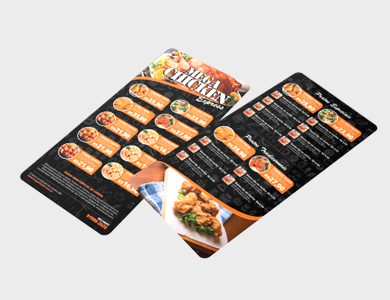 Cardápio com 2 Páginas (1 Folha) em PVC 0,3mm Verniz Total Frente e Verso 13,7x29,4cm - 4x0 - 10 unid