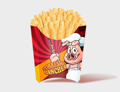 Embalagem de Batata Pequena Papel Alimentício 270g com Película Antigordura 8,5x4x9,2cm - 4x0 - 250 unid