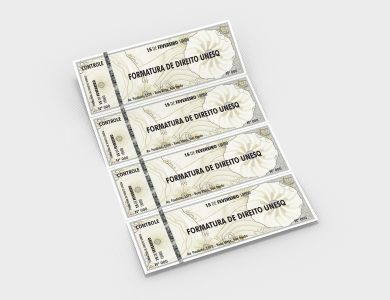 Ingresso de Segurança Numerado Papel Filigranado 120g 21x7,5 cm - 1x0 - 100 unid