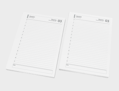Miolo de Agenda A5 Sulfite 75g PB - Modelo Dois Dias por Página 2025 - 1x1 - 250 unid