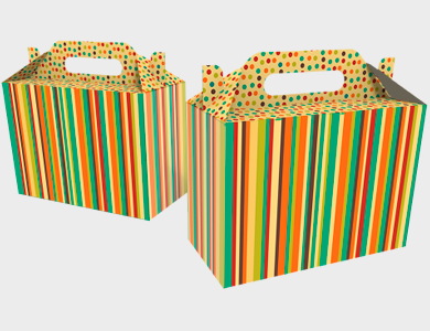 LIS002 - Caixa de Presente Extra Pequena com Alça Modelo Listrada Couchê 300g Verniz Total Frente 18,9x9x13,5cm - 4x0 - 100 unid